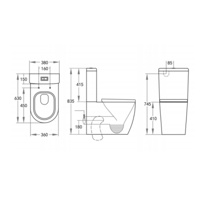 630*380*835mm Poseidon Veda Gloss Black Tornado Back To Wall Toilet