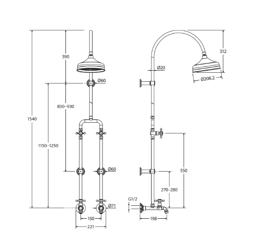 FIE Lillian Urban Brass/Matte Black/Brushed Nickel/Chrome Exposed Rail Shower and Bath Set