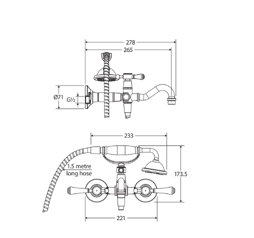 Fienza Lillian Urban Brass/Matt Black/Brushed Nickel/Chrome Solid Brass With Hand Shower Lever Exposed Bath Tap Set