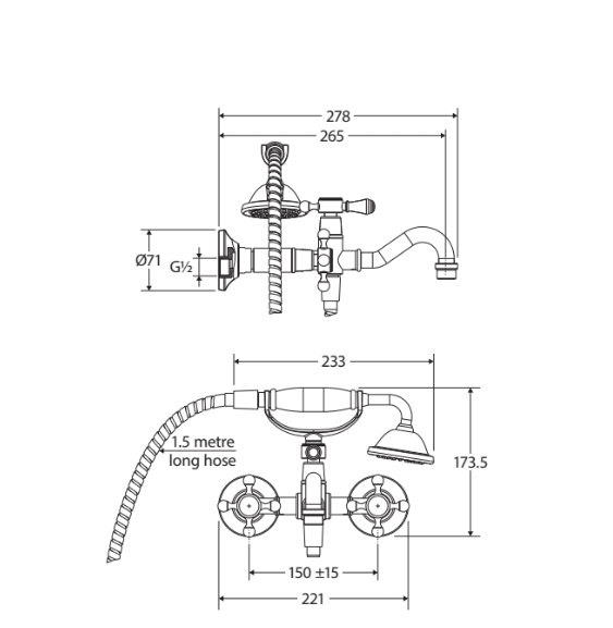 Fienza Lillian Urban Brass/Matt Black/Brushed Nickel/Chrome Solid Brass With Hand Shower Exposed Bath Tap Set