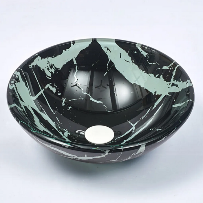 420*420*145mm Double Layer Tempered Glass Round Above Counter Art Basin