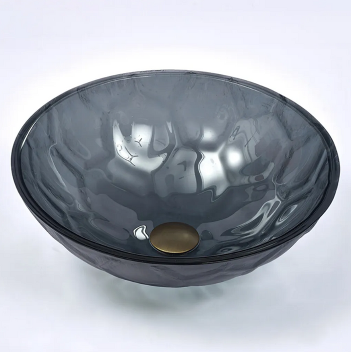420*420*145mm Dark Grey Double Layer Tempered Glass Round Above Counter Art Basin