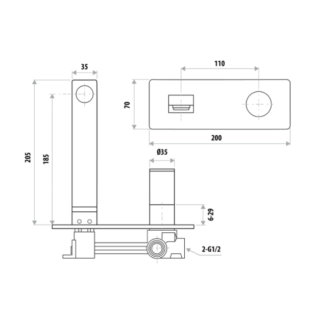 European Design The GABE Wall Outlet Mixer Chrome/Chrome and Black/Chrome and Rose Gold/Brushed Gold/Matt Black/Matt Black and Rose Gold/Brushed Nickel/Gunmetal Grey