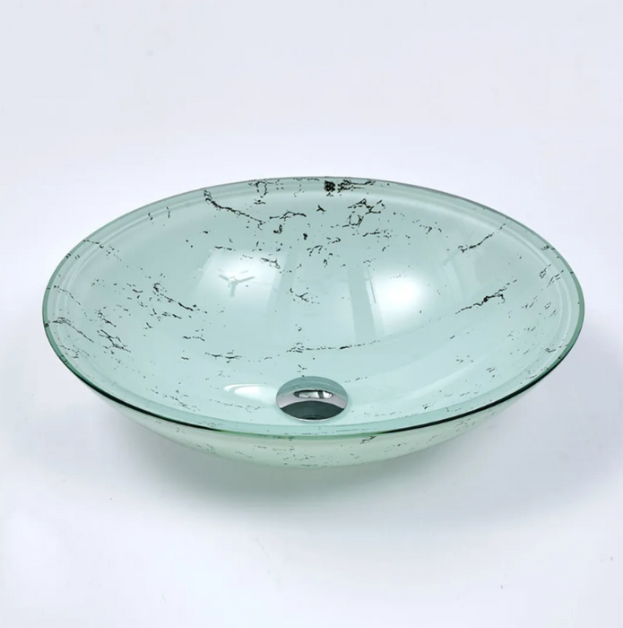 480*390*140mm Green Double Layer Tempered Glass Oval Above Counter Art Basin