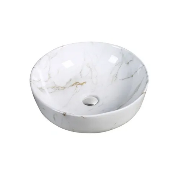 415*415*130mm Gloss Carrara Ceramic Marble Round Above Counter Art Basin