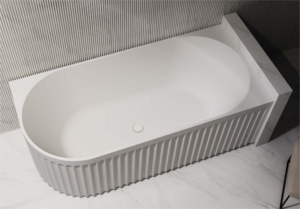 1500/1700mm ABS Roma Riva Gloss or Matt White Oval Sharp Flute Profile Corner Bathtub - HD reno
