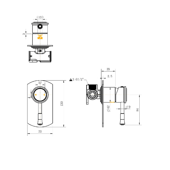 Modernnational Montpellier Matt Black Solid Brass Shower Mixer