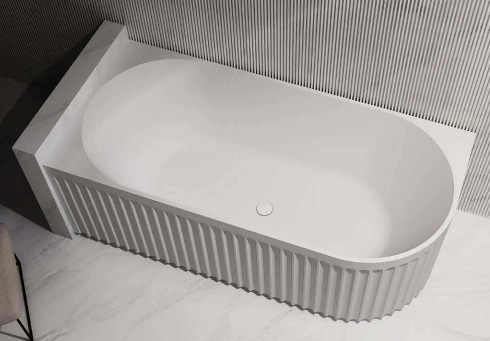 1500/1700mm ABS Roma Riva Gloss or Matt White Oval Sharp Flute Profile Corner Bathtub - HD reno