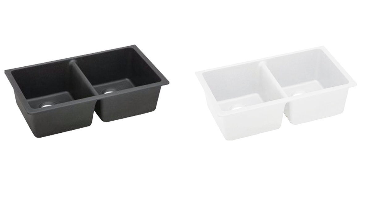838*476*241mm Black/White Kitchen Sink Granite Stone Under Mount Double Bowls - HD reno
