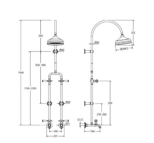 FIE Lillian Urban Brass/Matte Black/Brushed Nickel/Chrome Lever Exposed Rail Shower and Bath Set
