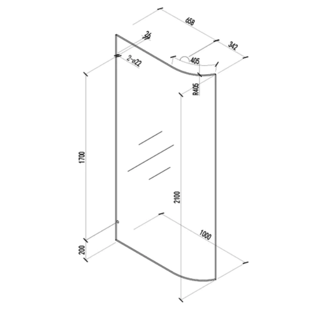 900-1100mm Covey Frameless Edge Curved Single Door Fixed Panel Shower Screens