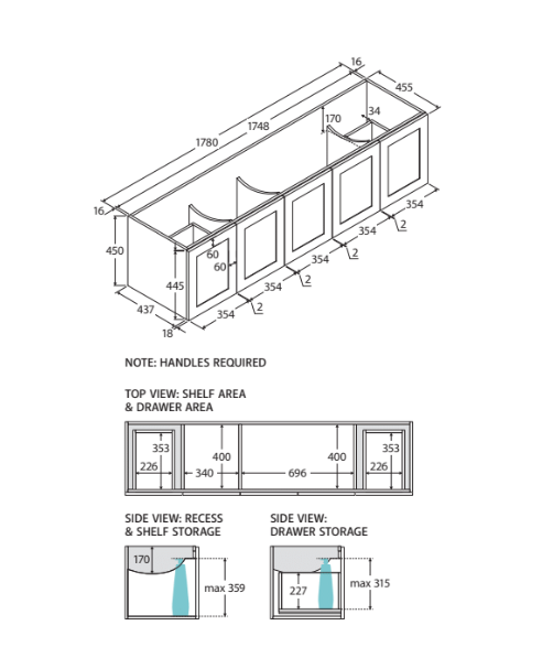 600-1800*455*450mm FIE Mila White EO Board Cabinet Only Satin Wall Hung Vanity - Brushed Nickel Handle - HD reno