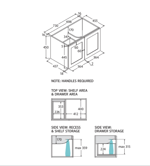 600-1800*455*450mm FIE Mila White EO Board Cabinet Only Satin Wall Hung Vanity - Gun Metal Handle - HD reno