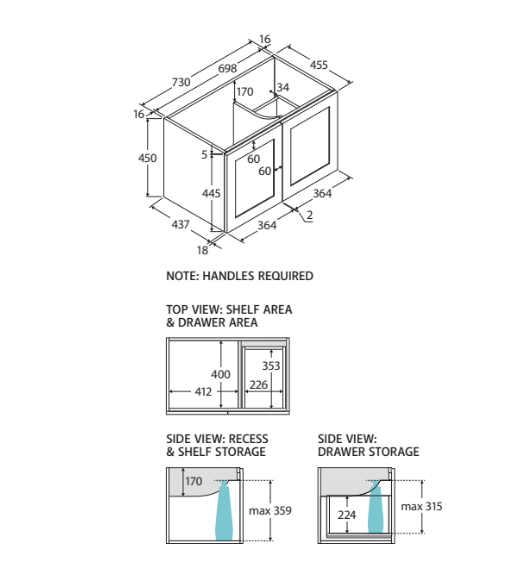 600-1800*455*450mm FIE Mila White EO Board Cabinet Only Satin Wall Hung Vanity - Brushed Nickel Handle - HD reno