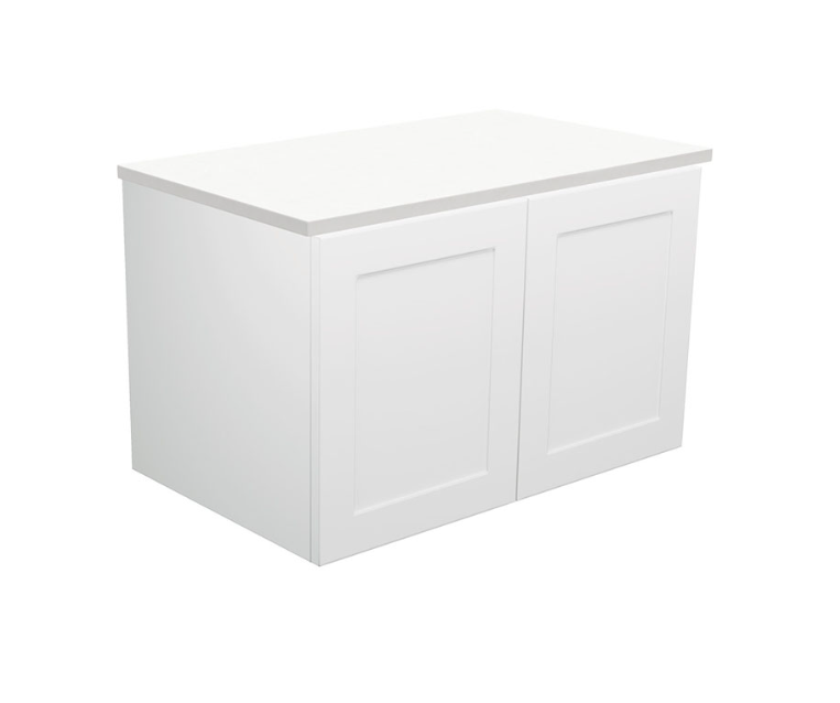 600-1800*455*450mm FIE Mila White EO Board Cabinet Only Satin Wall Hung Vanity - Urban Brass Handle - HD reno