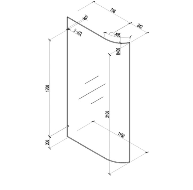900-1100mm Covey Frameless Edge Curved Single Door Fixed Panel Shower Screens