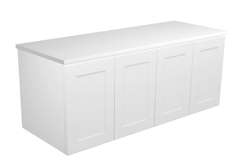 600-1800*455*450mm FIE Mila White EO Board Cabinet Only Satin Wall Hung Vanity - Gun Metal Handle - HD reno