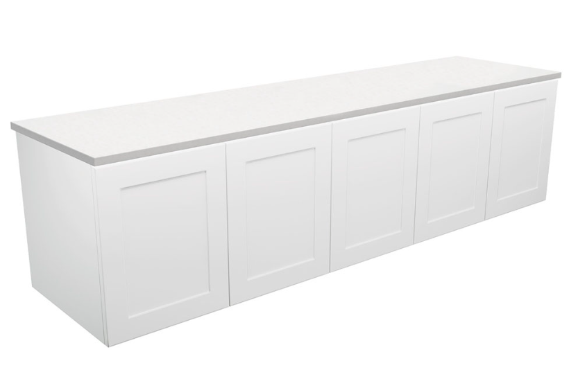 600-1800*455*450mm FIE Mila White EO Board Cabinet Only Satin Wall Hung Vanity - Gun Metal Handle - HD reno