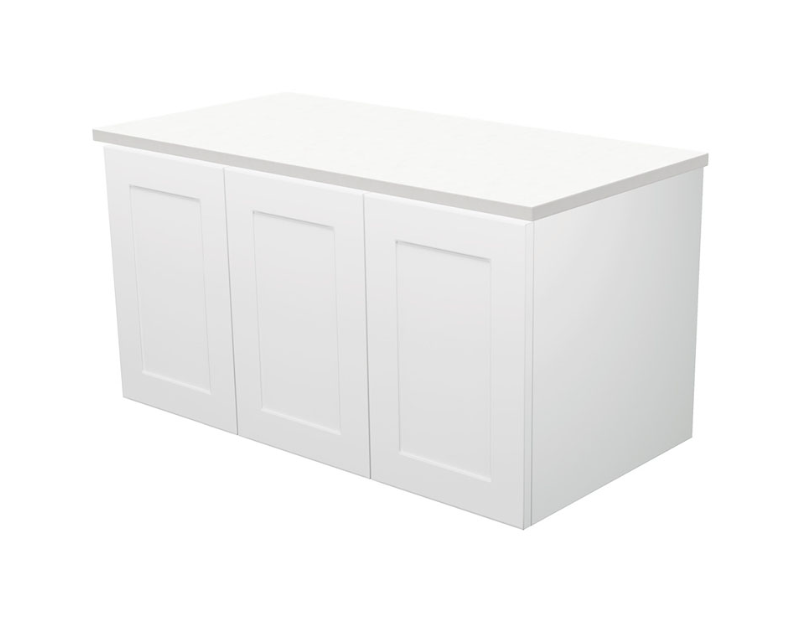 600-1800*455*450mm FIE Mila White EO Board Cabinet Only Satin Wall Hung Vanity - Matt Black Handle - HD reno