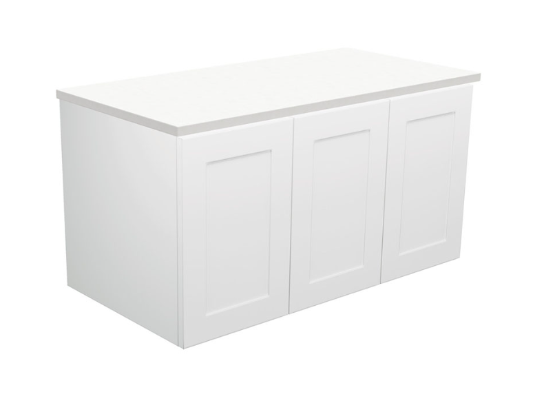 600-1800*455*450mm FIE Mila White EO Board Cabinet Only Satin Wall Hung Vanity - Gun Metal Handle - HD reno