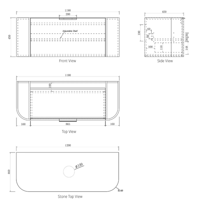 1200mm Bondi Matte White Wall Hung Vanity and Tall Boy and Shaving Cabinet