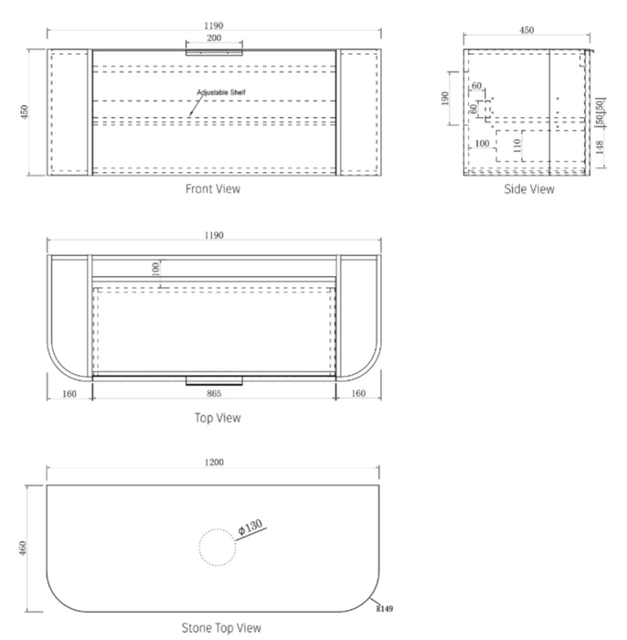 1200mm Bondi Black Wall Hung Vanity and Tall Boy and Shaving Cabinet