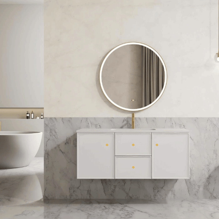 600-1500*455*480mm Poseidon CETO Miami Matt White PVC Wall Hung Bathroom Vanity Cabinet