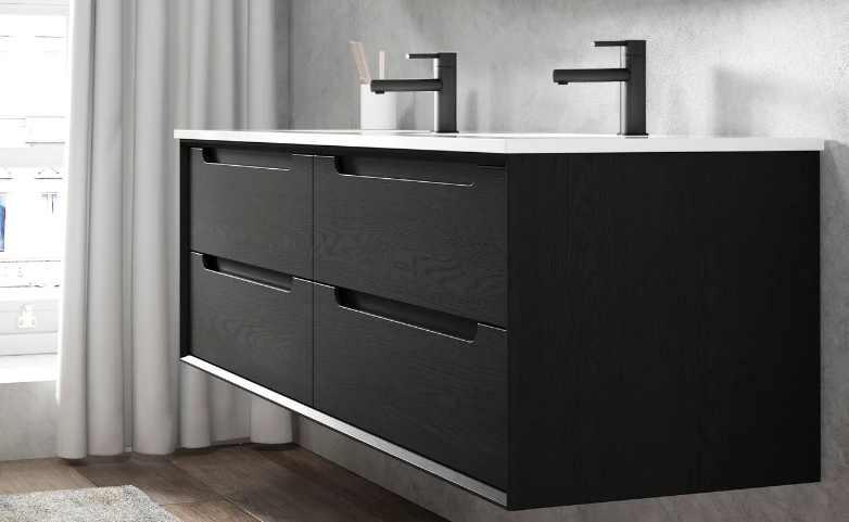 1200mm Byron Black Oak Wall Hung Vanity and Tall Boy and Shaving Cabinet