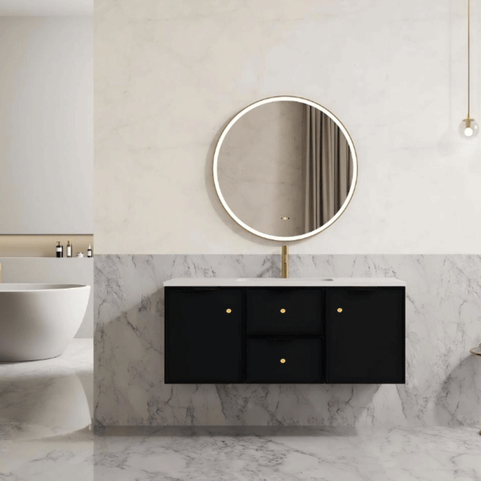 600-1500*455*480mm Poseidon CETO Miami Matt Black PVC Wall Hung Bathroom Vanity Cabinet