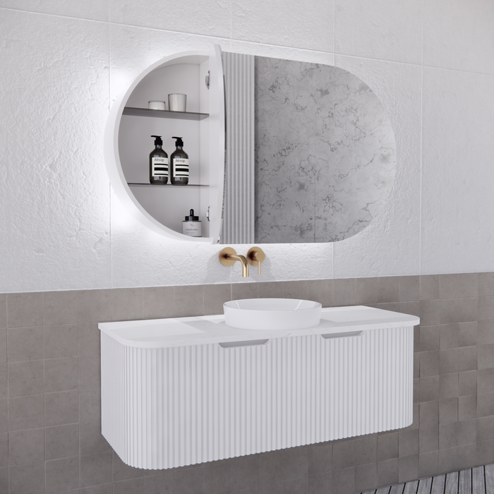 1200*700*150mm ABS Paris Oval Copper-free Mirror Plywood Matt Black/Matt White Back Lit LED Shaving Cabinet