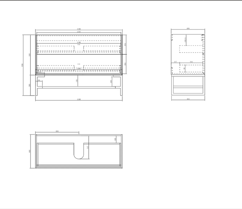 1200*460*550mm Boston Light Grey High Moisture Resistant Plywood/Polyurethane Wall Hung Vanity - HD reno