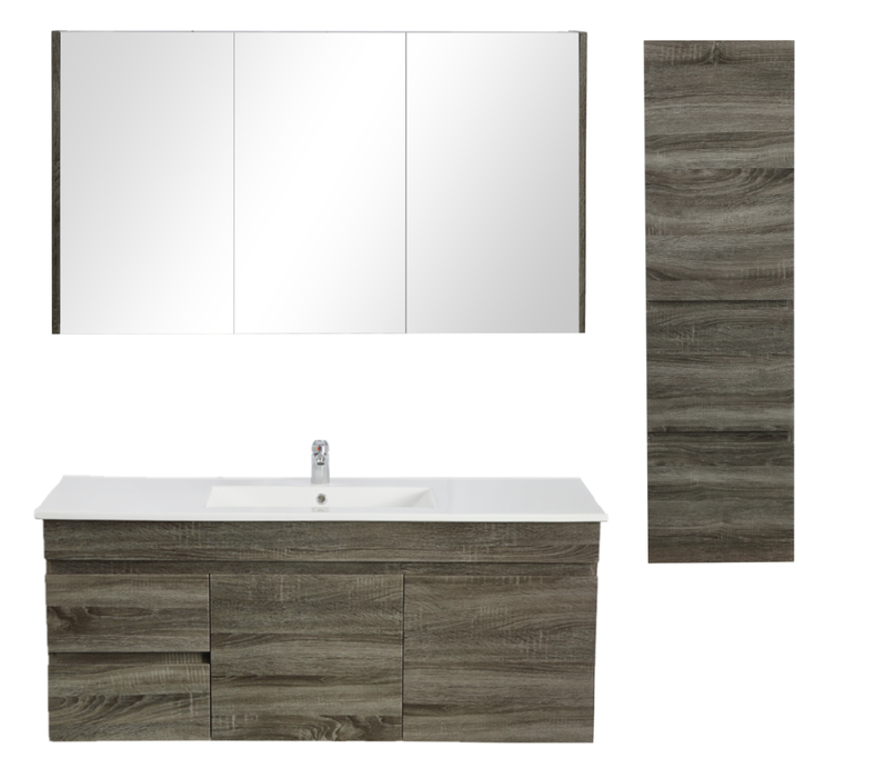 1200mm Berge Dark Grey Wall Hung MDF Vanity and Shaving Cabinet and Tall Boy