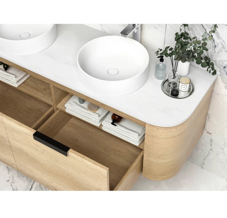 1200mm Bondi Natural Oak Wall Hung Vanity and Tall Boy and Shaving Cabinet