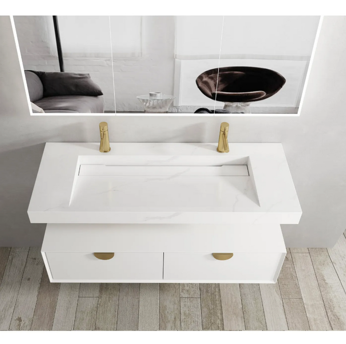 1200mm Otti Moonlight Vanity Satin White Wall Hung Cabinet and Solid Surface Basin Led Shaving Cabinet