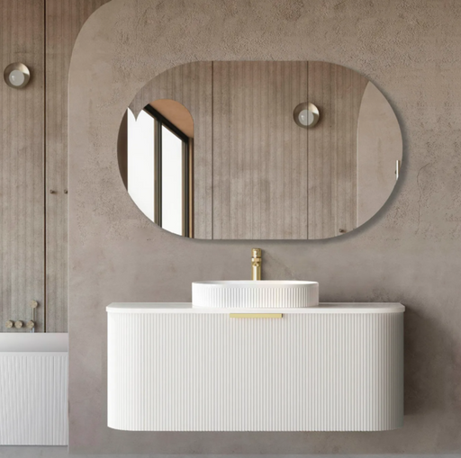 1200*460*450mm OTTI Bondi Stain White High Moisture Resistant Plywood Curve Fluted Bathroom Cabinet Wall Hung Vanity - HD reno