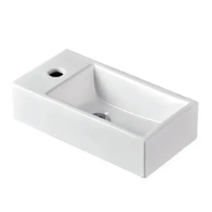 405*200*105mm Gloss White Ceramic Rectangle One Tap Hole On Left/Right Wall Hung Basin