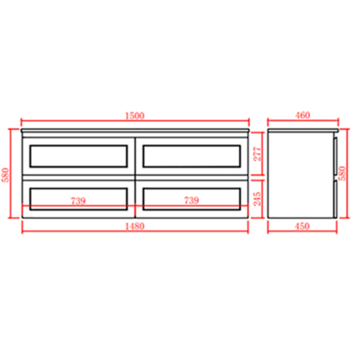 600-1500*460*560mm Matt White Bathroom Vanity Wall Hung Cabinet Only and Ceramic/Stone Top Available
