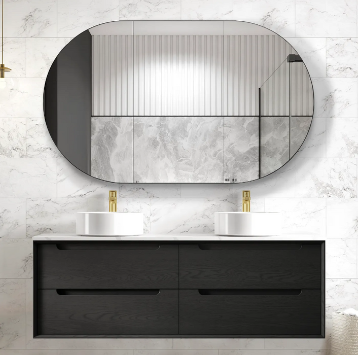 1500mm Byron Black Oak Wall Hung Vanity and Tall Boy and Shaving Cabinet