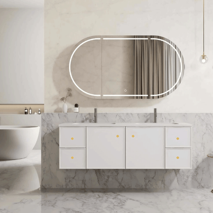 600-1500*455*480mm Poseidon CETO Miami Matt White PVC Wall Hung Bathroom Vanity Cabinet
