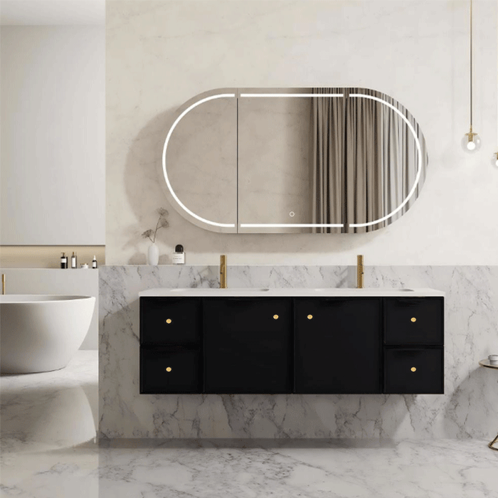 600-1500*455*480mm Poseidon CETO Miami Matt Black PVC Wall Hung Bathroom Vanity Cabinet