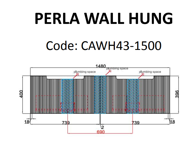 600-1800*460mm*400mm Aulic Perla Mark II Matt White Wall Hung Fluted Vanity - HD reno