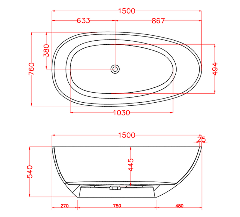 1500/1700*860/760*540mm ABS Riva Petii Oval Glass Transparent Freestanding Bath Tub - HD reno