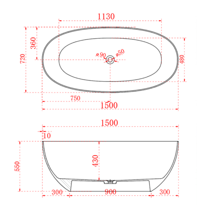 1500/1700*820/720*550mm ABS Riva Noto Oval Glass Transparent Freestanding Bath Tub - HD reno