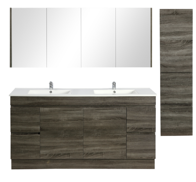 1500mm Berge Dark Grey Floor MDF Vanity and Shaving Cabinet and Tall Boy