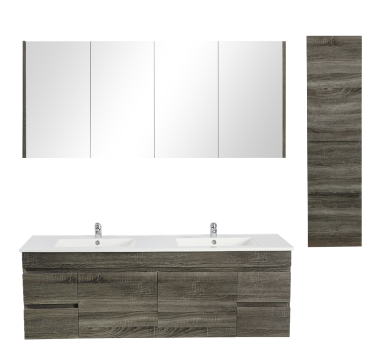1500mm Berge Dark Grey Wall Hung MDF Vanity and Shaving Cabinet and Tall Boy