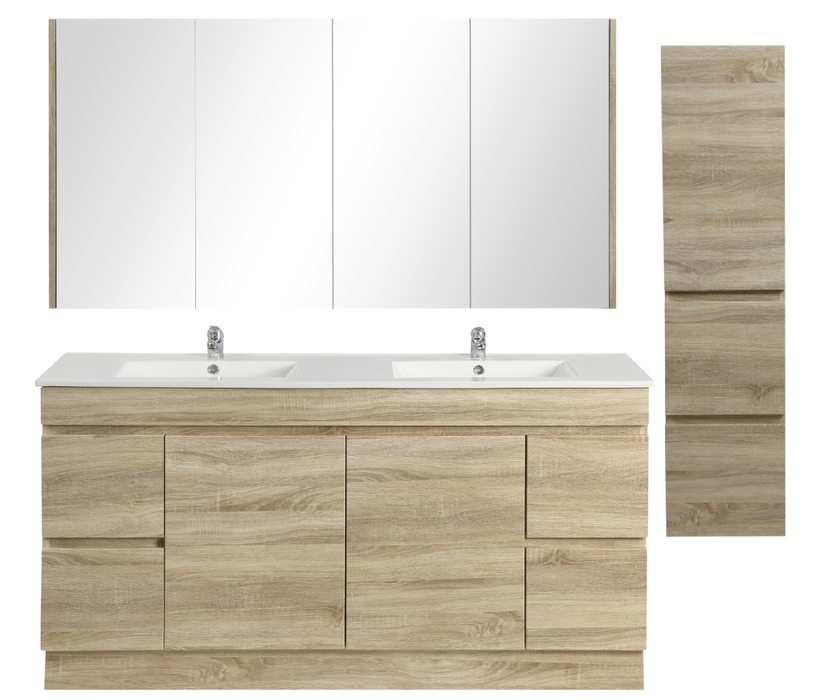 1500mm Berge White Oak Floor MDF Vanity and Shaving Cabinet and Tall Boy