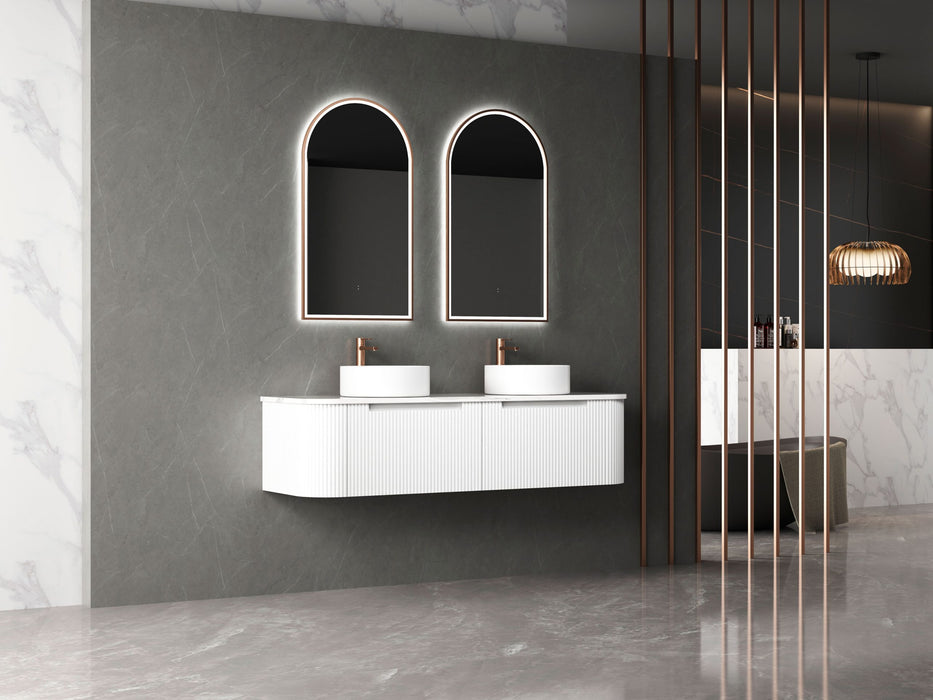 750-1800*460*350mm Aulic Petra Matte White  Wall Hung Curving V Groove Vanity and German Accessories - HD reno