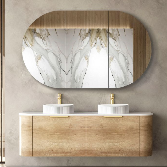 1500mm OTTI Bondi Natural Oak Wall Hung Vanity and Tall Boy and Shaving Cabinet