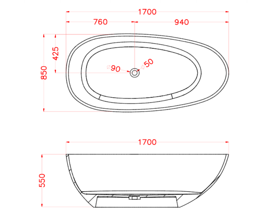 1500/1700*860/760*540mm ABS Riva Petii Oval Glass Transparent Freestanding Bath Tub - HD reno