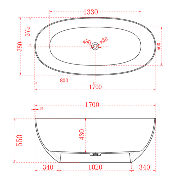 1500/1700*820/720*550mm ABS Riva Noto Oval Glass Transparent Freestanding Bath Tub - HD reno